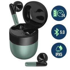 Ecouteurs Bluetooth 5.0, Audio Faible Latence, Autonomie 24h, Résistants à L'eau IPX5 - Vert