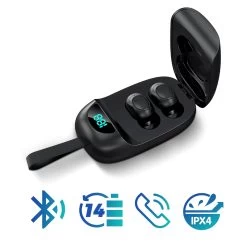 Écouteurs Bluetooth Intra-auriculaires Et Boitier De Charge à Dragonne, Autonomie 14h - Noir