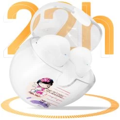 Écouteurs Bluetooth Sans Fil + Boitier De Charge Motif Kawaii, LinQ -Musique recherchée. tws lnq q8 girl 6