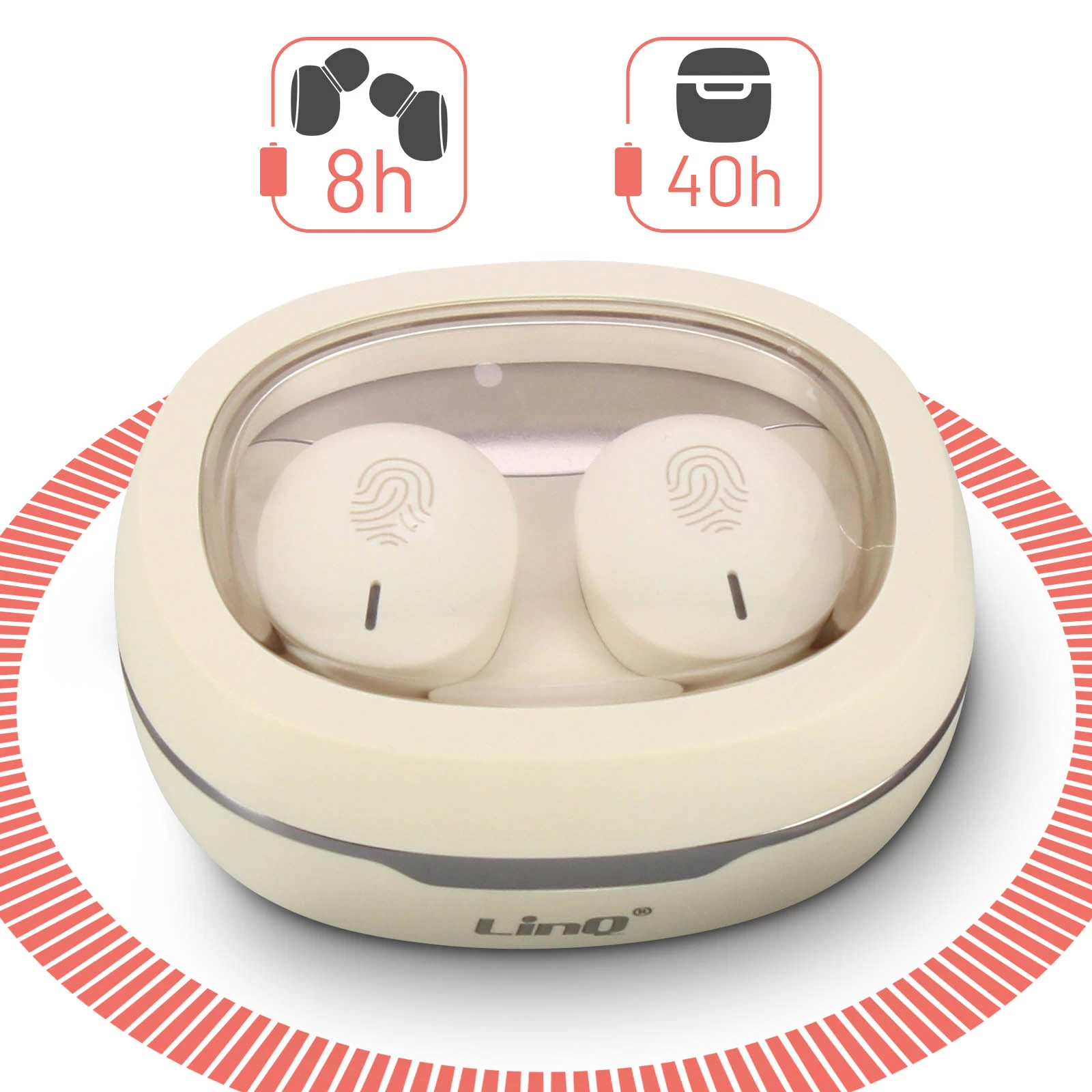 Écouteurs Bluetooth Sport, Commande Tactile - Autonomie 8h, LinQ - Beige 5 Écouteurs Bluetooth Sport, Commande Tactile - Autonomie 8h, LinQ - Beige – Image 3