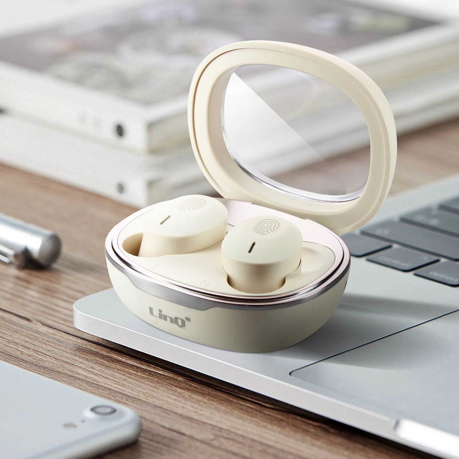 Écouteurs Bluetooth Sport, Commande Tactile - Autonomie 8h, LinQ - Beige 6 Écouteurs Bluetooth Sport, Commande Tactile - Autonomie 8h, LinQ - Beige – Image 4