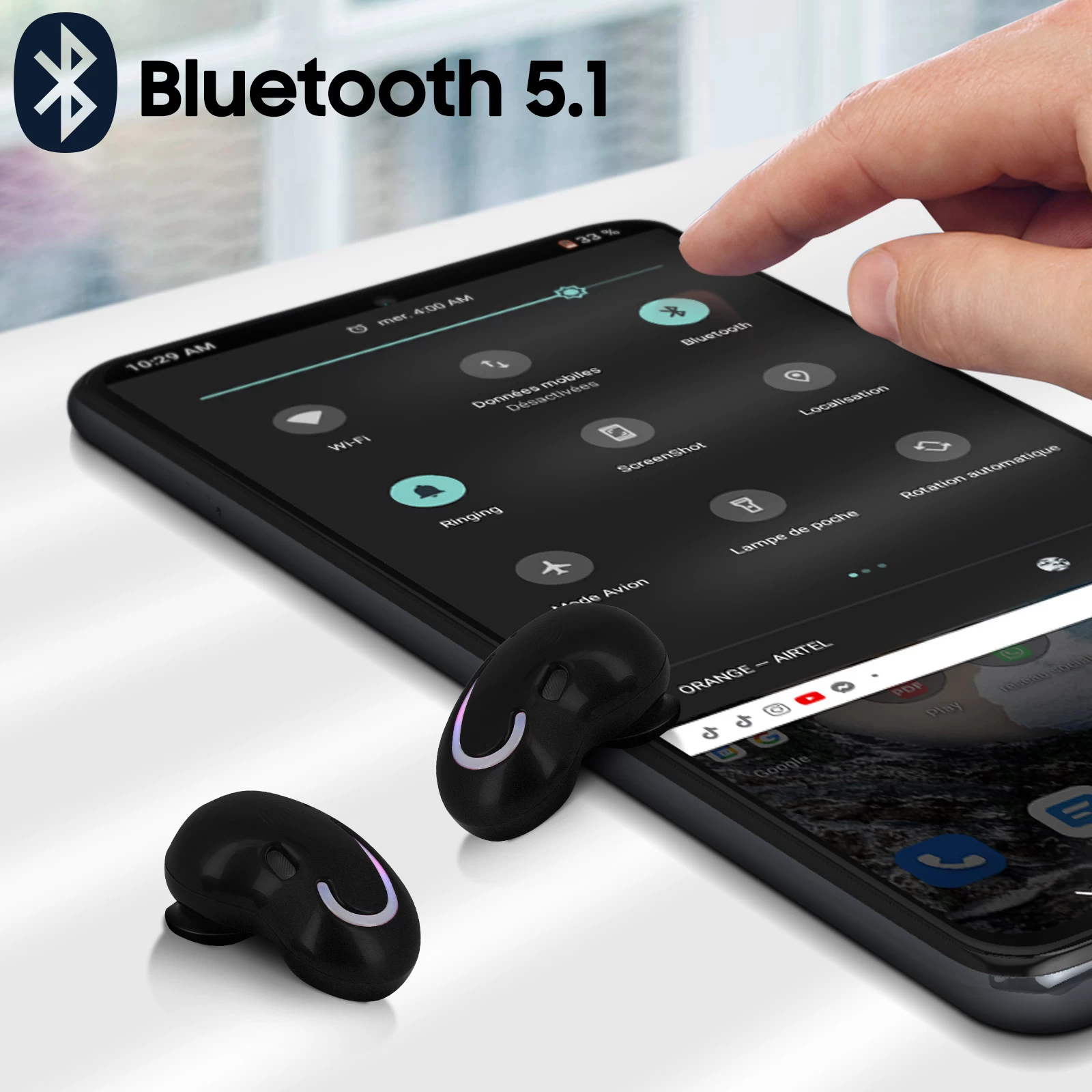 Écouteurs Sans-fil Bluetooth 5.1, Avec étui De Charge à Affichage LED Numérique - Autonomie 15h - Noir 4 Écouteurs Sans-fil Bluetooth 5.1, Avec étui De Charge à Affichage LED Numérique - Autonomie 15h - Noir – Image 2