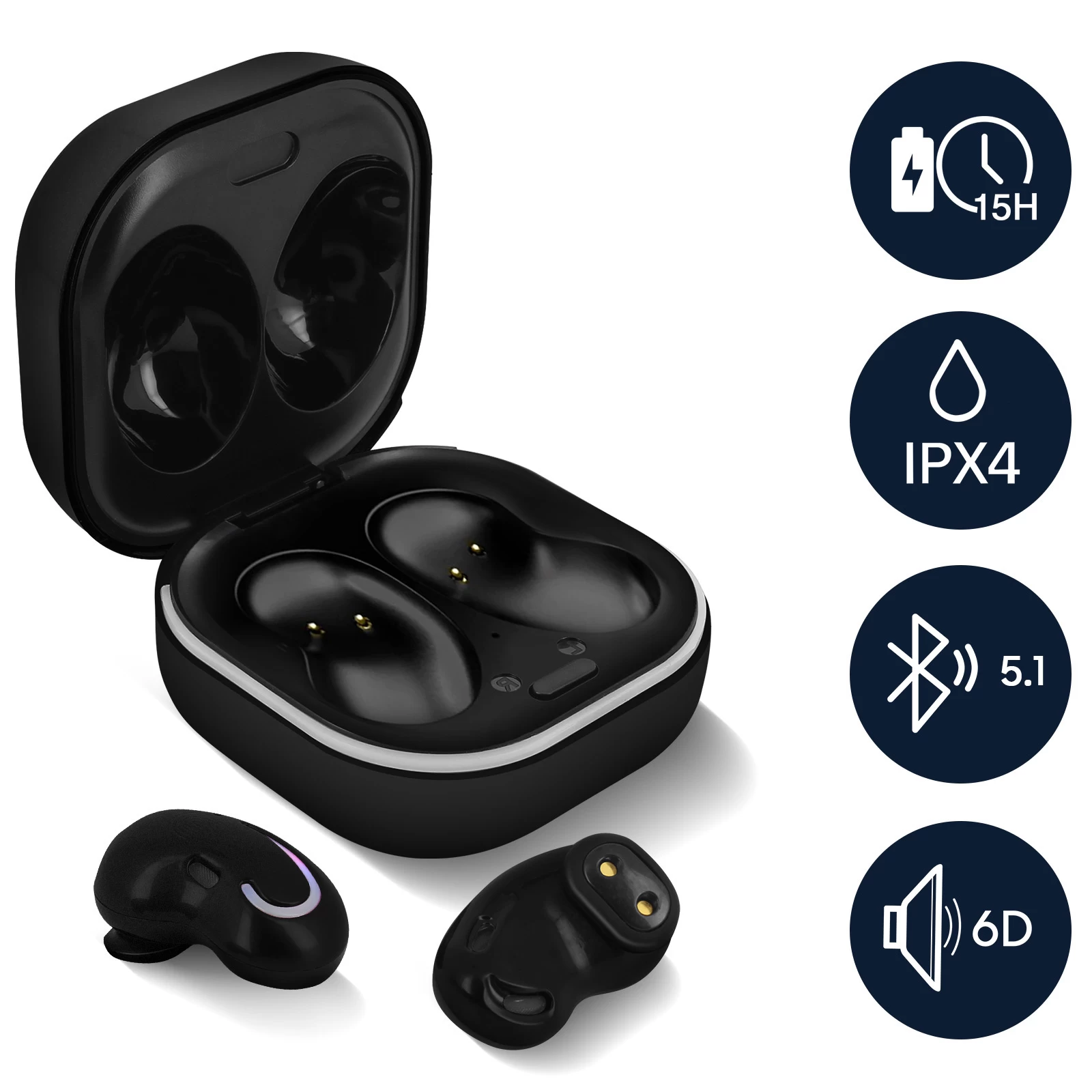 Écouteurs Sans-fil Bluetooth 5.1, Avec étui De Charge à Affichage LED Numérique - Autonomie 15h - Noir 3 Écouteurs Sans-fil Bluetooth 5.1, Avec étui De Charge à Affichage LED Numérique - Autonomie 15h - Noir