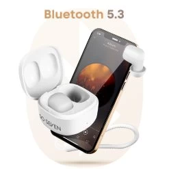 Écouteurs Bluetooth 5.3, So Seven Blanc - Design Ultra Compact -Musique recherchée. tws so7 wh 3