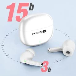 Écouteurs Bluetooth Sans Fil Avec Boîtier De Charge, Swissten ProTUNE - Blanc -Musique recherchée. tws swiss pro wh 6