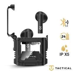 Écouteurs Sans Fil Bluetooth 5.3, Boîtier En Métal Avec Ouverture à Clic, Étanche IPX5, Tactical StrikePods - Noir