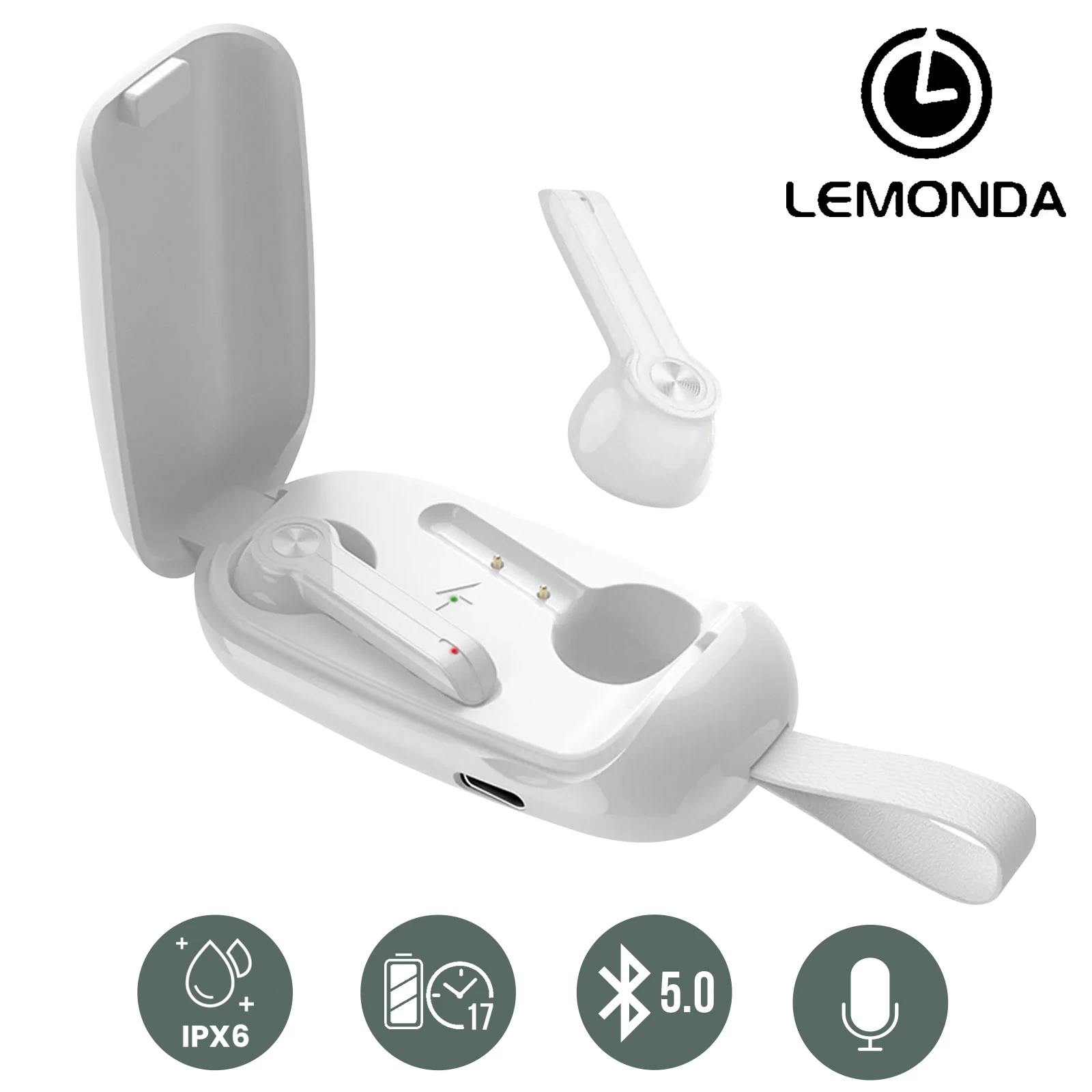 Écouteurs Sans-fil Bluetooth Et Boitier De Charge à Dragonne, Autonomie 17h, Lemonda XG9 - Blanc 3 Écouteurs Sans-fil Bluetooth Et Boitier De Charge à Dragonne, Autonomie 17h, Lemonda XG9 - Blanc